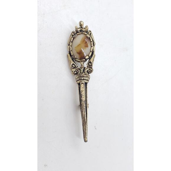 Vintage Brooch Celtic Scepter Dagger Bohemian Glass Scottish Sword England - Picture 1 of 10